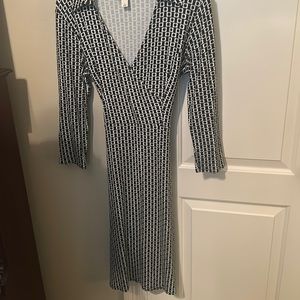 Dark blue and white wrap dress